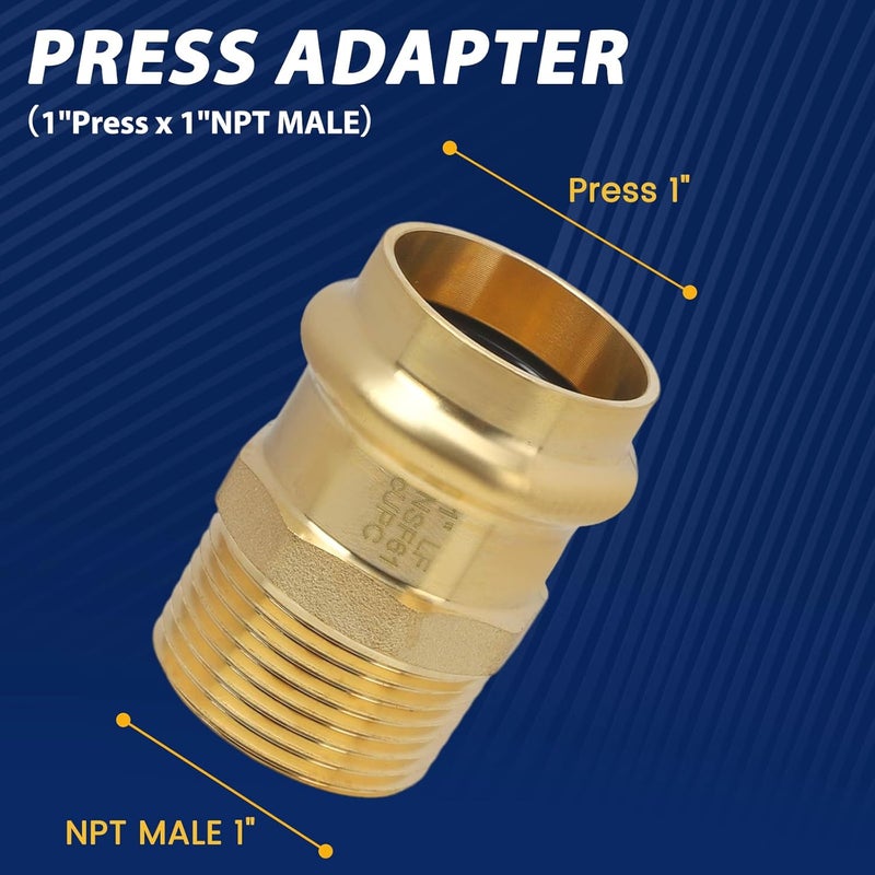 Abbiemo 5PCS 1 inch Propress x 1 inch NPT Male Adapter Pressure Copper Fitting ProPress Connect to Male NPT Pipe Lead-Free - Image 2